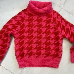 Pink & Red Houndstooth Turtleneck Sweater